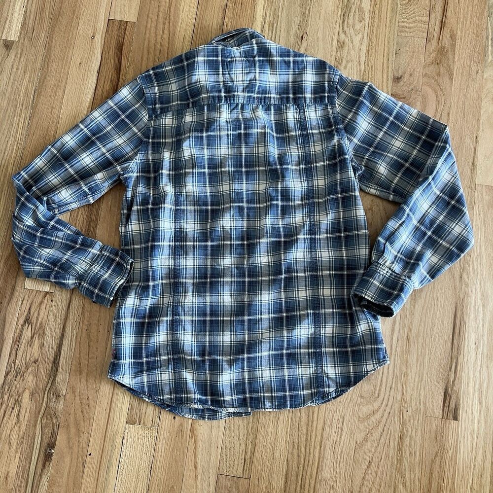 Y2K Express Button Up Shirt Men S‎ Blue beige Plaid classic cotton long sleeve - Picture 4 of 4
